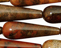 Fossil Coral (red) Teardrop 39x13mm