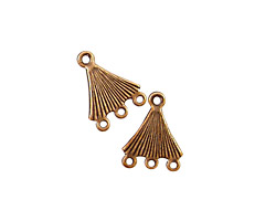 Stampt Antique Copper (plated) Etched Fan 3 Ring Connector 10x13mm