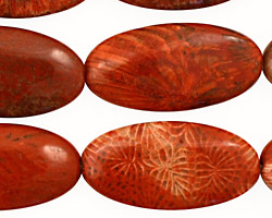 Fossil Coral (red) Flat Oval 30x15mm