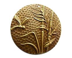 Vintaj Natural Brass Dragonfly Reed Pendant 42mm