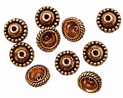 Antique Copper Bead Caps with Beaded Rings 9.5mm