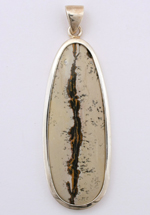 Artistic Jasper Long Oval Pendant in Sterling Silver 24x58mm