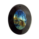 Labradorite Oval Pendant Inlayed in Black Jasper 34x44mm