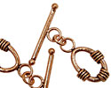 Antique Copper Oval Toggle Clasp w/ 3 Coils 19x14mm, 28mm Bar