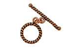 Antique Copper Toggle Clasp with Twisted Roping 10mm, 29mm bar