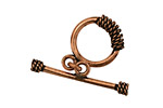 Antique Copper Roped Coil Toggle Clasp 16mm, 31mm bar