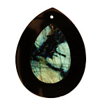 Labradorite Flat Teardrop Pendant Inlayed in Black Jasper 34x44mm