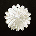 Mother of Pearl Carved Flower w/Pointy Petals Pendant 40mm
