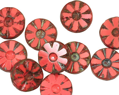 Czech Glass Pink Silk Flower Window Coin 12mm