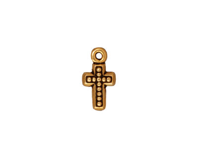 TierraCast Antique Gold (plated) Beaded Cross Charm 7x15mm