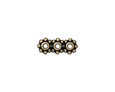 TierraCast Antique Brass (plated) Beaded 3-Hole 6mm Heishi Bar 15x6mm