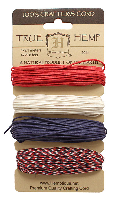 Americana Hemp Twine 20 lb, 29.8 ft x 4 colors