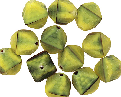 Czech Glass Black Dandelion Patterned Diamond 12x9mm