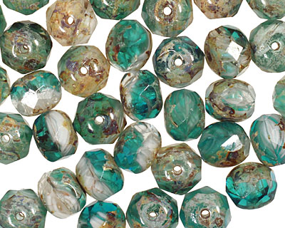 Czech Glass Shimmering Waters Fire Polished Rondelle 6x9mm