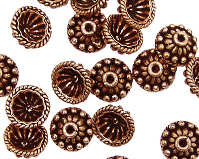 Antique Copper Fluted Bead Cap w/ Roped & Beaded Rings 10mm