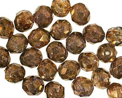 Czech Fire Polished Glass Luster Transparent Gold/Smoky Topaz Round 8mm