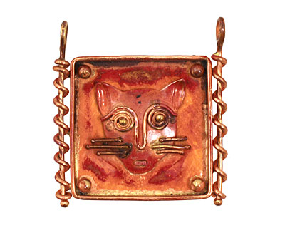 Patricia Healey Copper Cat in Frame Pendant w/ 2 Loops 42x44mm