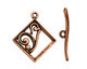 Antique Copper (plated) Diamond w/ Swirls Toggle Clasp 28x24mm, 29mm bar