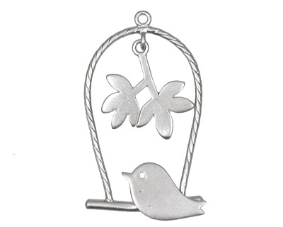 Ezel Findings Rhodium (plated) Perched Bird Pendant 18x32mm