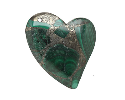 Malachite & Pyrite Sweeping Left Heart Pendant 40x42mm