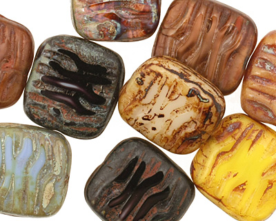 Czech Glass Earth Mix Wavy Square 15mm