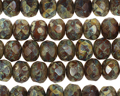 Czech Glass Woodlands Fire Polished Rondelle 6x9mm