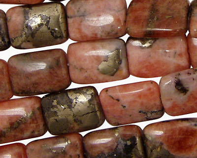 Rhodonite w/ Pyrite Thin Pillow 14x10mm