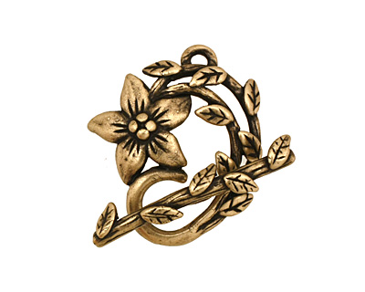 Antique Brass (plated) Flower & Vine Toggle Clasp 27x23mm, 28mm bar