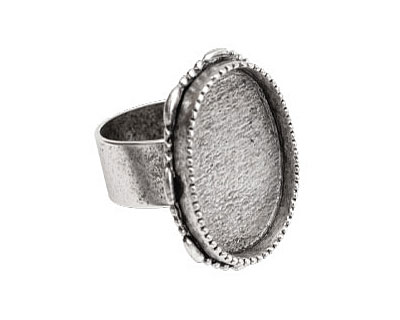 Nunn Design Antique Silver (plated) Large Ornate Oval Bezel Adjustable Ring 24x30mm