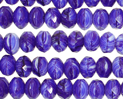 Czech Glass Marbled Cobalt Fire Polished Rondelle 6x9mm