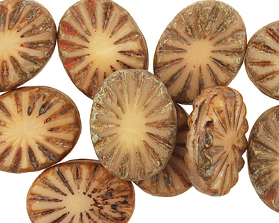 Czech Glass Beige Picasso Flower Window Oval 17x13mm