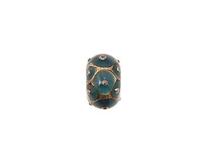 Grace Lampwork Teal w/ Metal Dots Rondelle 9x14mm