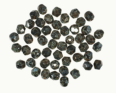 Czech Fire Polished Glass Jet Picasso Round 4mm