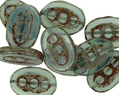 Czech Glass Sea Glass Picasso Dotted Window Oval 18x13mm