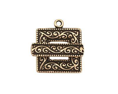 Antique Brass (plated) Scroll Square Toggle Clasp 22x18mm, 21mm bar
