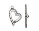 Antique Silver (plated) Stylized Heart Toggle Clasp 26x16mm, 28mm bar
