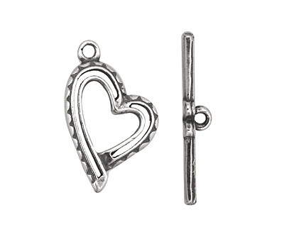 Antique Silver (plated) Stylized Heart Toggle Clasp 26x16mm, 28mm bar