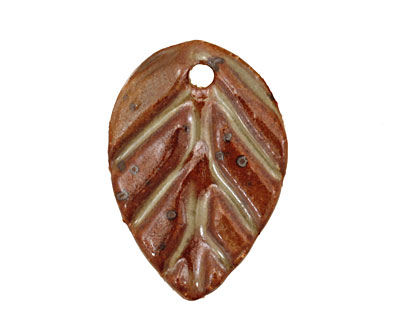 Kylie Parry Ceramic Rustic Sage Green Autumn Leaf Pendant 21x30mm
