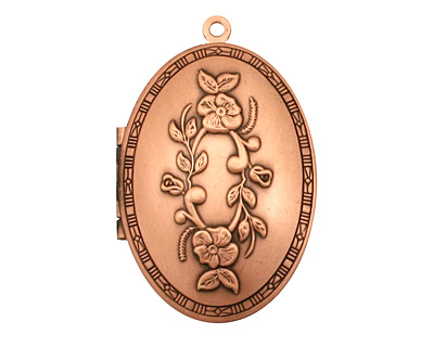 Antique Copper (plated) Oval Victorian Rose Heirloom Locket 27x41mm