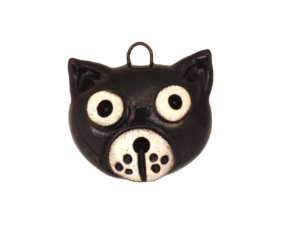 Earthenwood Studio Ceramic Spookyhead Black Kat Pendant 23x21mm