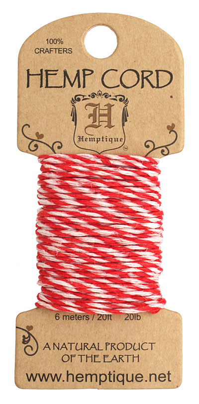 Red/White Hemp Twine 20 lb, 20 ft