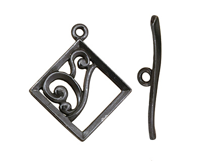 Gunmetal Diamond w/ Swirls Toggle Clasp 28x24mm, 29mm bar