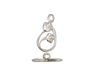 Silver (plated) Flowers in Teardrop Toggle Clasp 18x9mm, 14mm bar
