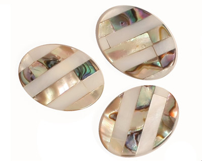 Abalone & Mother of Pearl Banded Mosaic Flat Oval 20x15mm