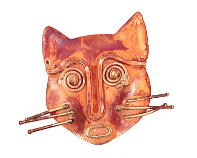 Patricia Healey Copper Cat Face Pendant 44x38mm
