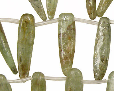 Green Kyanite Spear Drops (small with brown) 5-9x24-40mm
