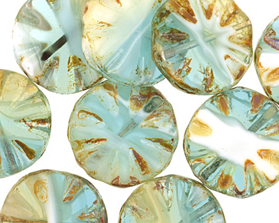 Czech Glass Peruvian Opal Flower Window Coin 18mm