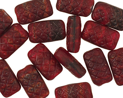 Czech Glass Wine Patterned Rectangle 14x8mm