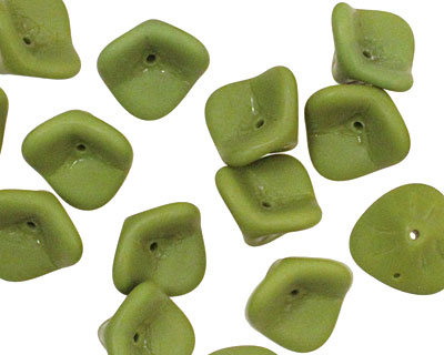 Czech Glass Olive (matte) 3 Petal Bellflower 9x11mm