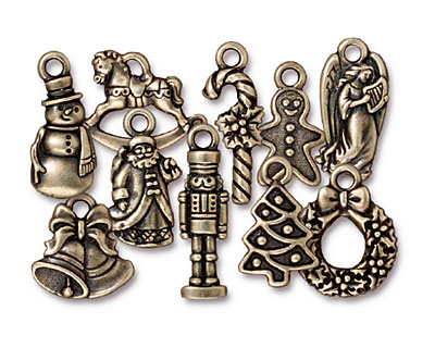 TierraCast Antique Brass (plated) Christmas Charm Set